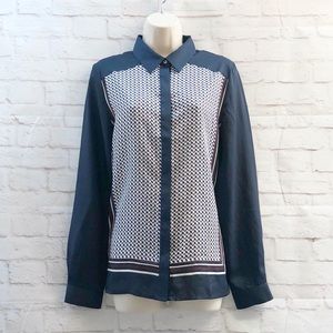ANN TAYLOR Modern Geometric Print Tunic Top M Navy
